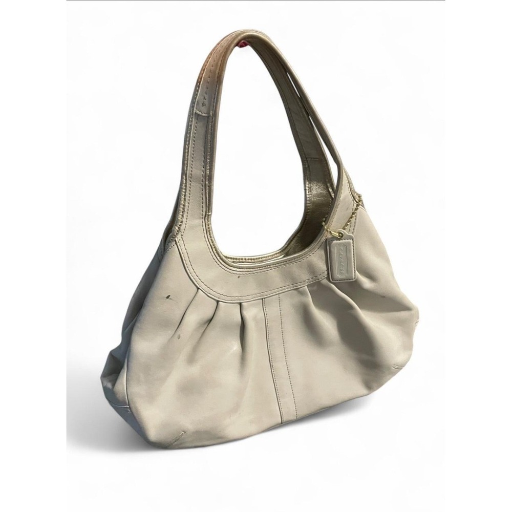 Coach Ergo White Pleated Leather Kisslock Tote Hobo Purse Vintage Y2K